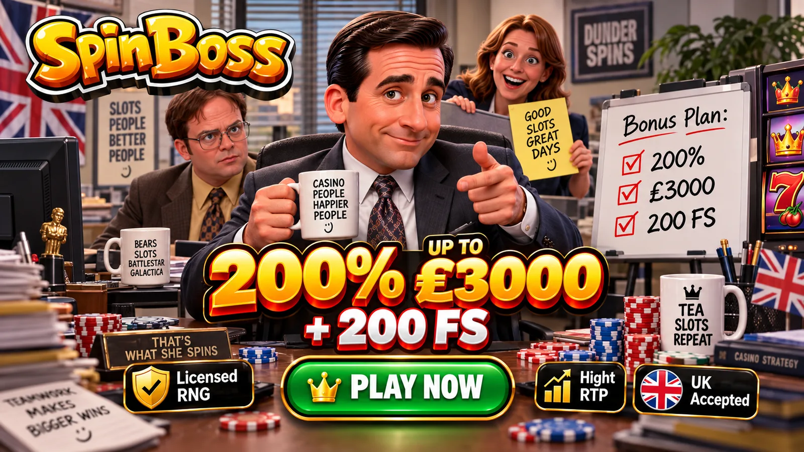 Spinboss welcome bonus for UK players: 200% up to £3,000 plus 200 free spins